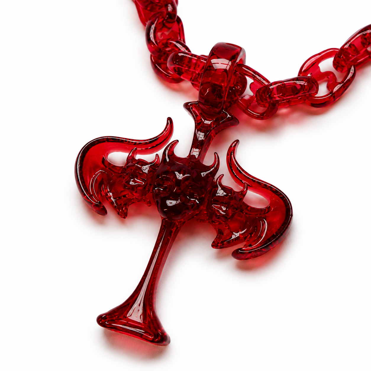 CROSS SKULL BAT PENDANT＋EL CHAIN（RED)